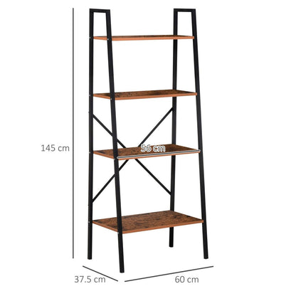 Four-Tier Metal Frame Minimal Shelving Unit - Wood-Effect