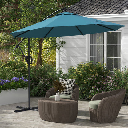 Outsunny 3(m) Cantilever Parasol with Cross Base, Crank Handle, Tilt, Blue