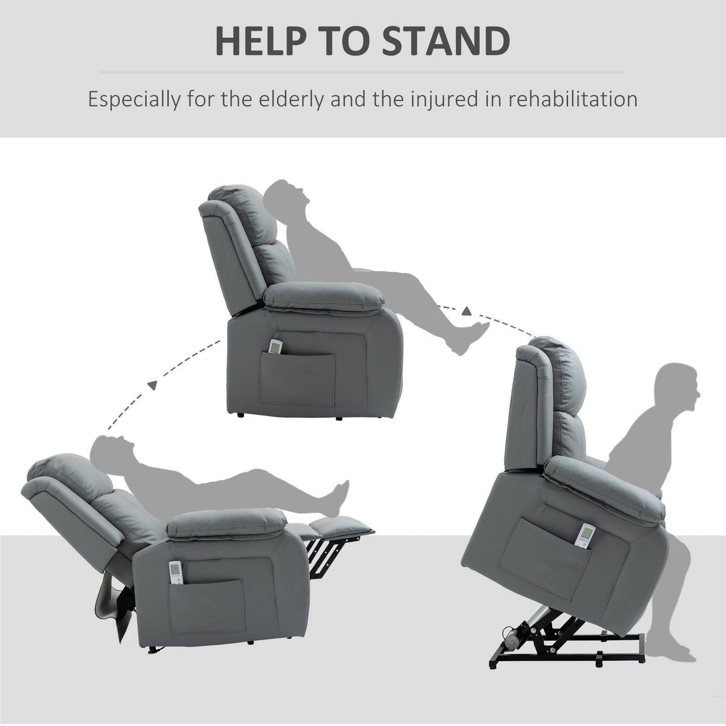 Electric Power Lift Recliner Chair Vibration Massage Reclining Chair with Remote Control and Side Pocket