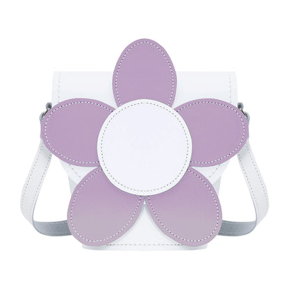 Handmade Leather Daisy Barrel Bag - White & Violet