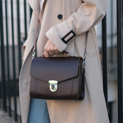Handmade Leather Sugarcube Handbag - Dark Brown