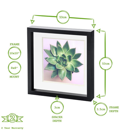 10" x 10" Grey 3D Box Photo Frame - with 8" x 8" Mount