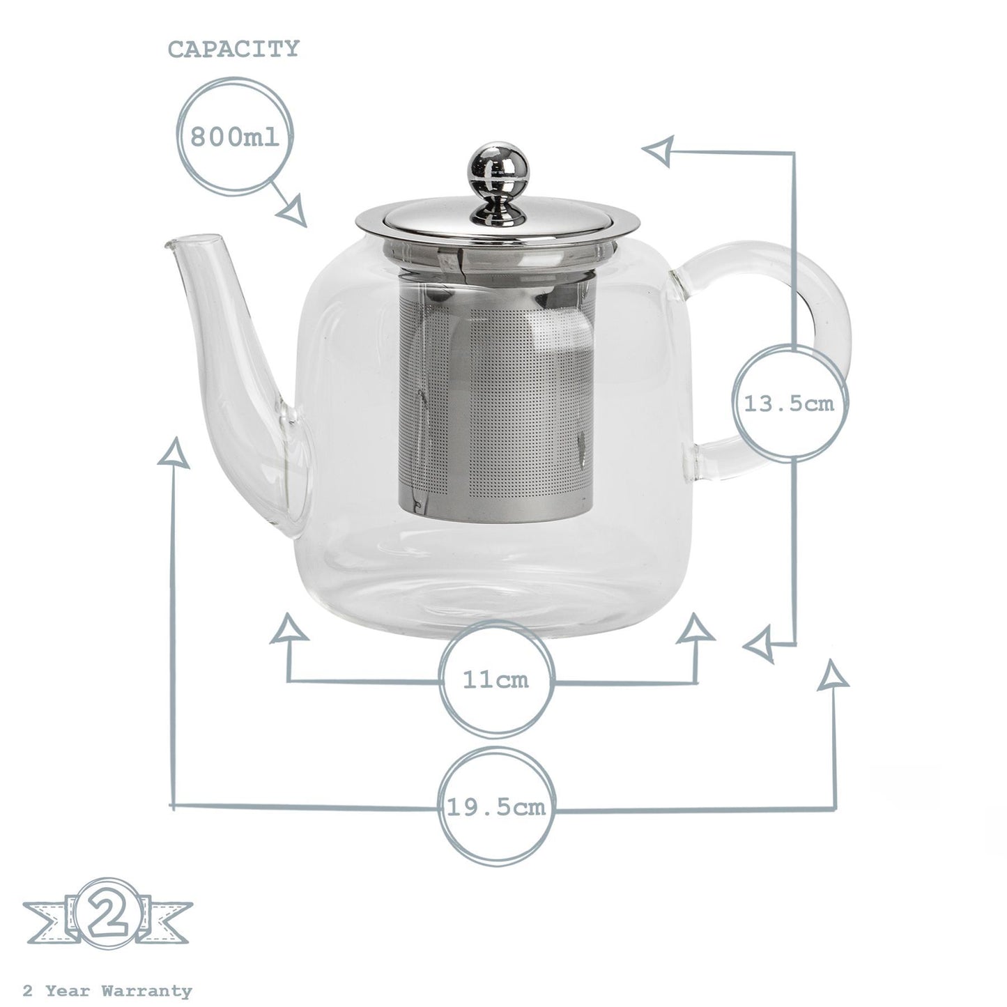 800ml Tall Glass Teapot with Stainless Steel Infuser