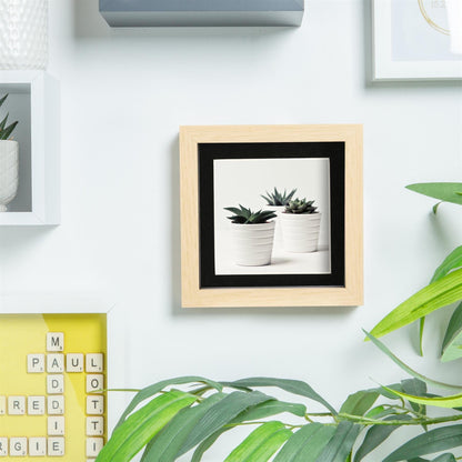 6" x 6" Light Wood 3D Deep Box Photo Frame - with 4" x 4" Mount