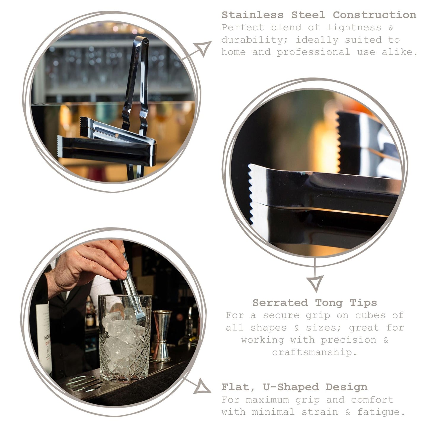 Stainless Steel Ice Tongs - 17cm - Pack of 5