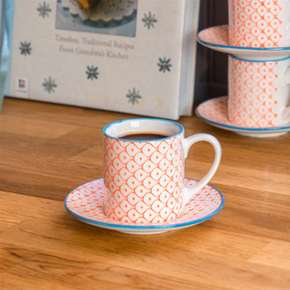 12pc 65ml Hand-Printed Stoneware Orange Espresso Cup & Saucer Set