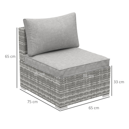 Outdoor Garden Furniture Rattan Single Middle Sofa with Cushions for Backyard Porch Garden Poolside Light Grey