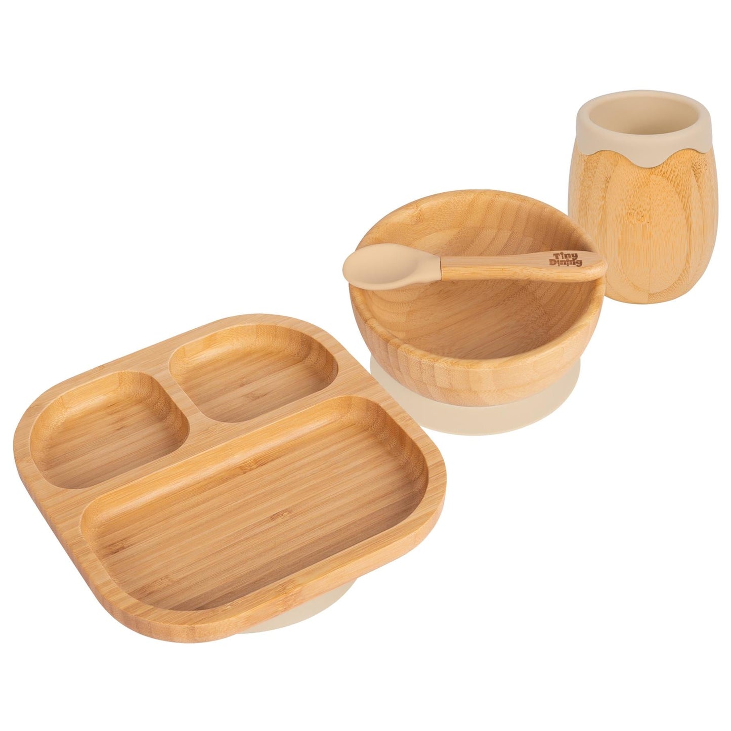 4pc Divided Bamboo Suction toddler, baby and Children's Feeding Set