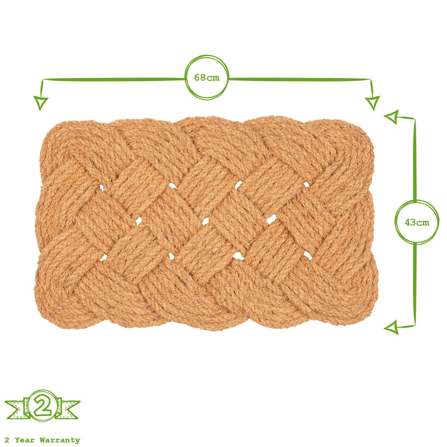 68cm x 43cm Natural Coir Knotted Door Mat
