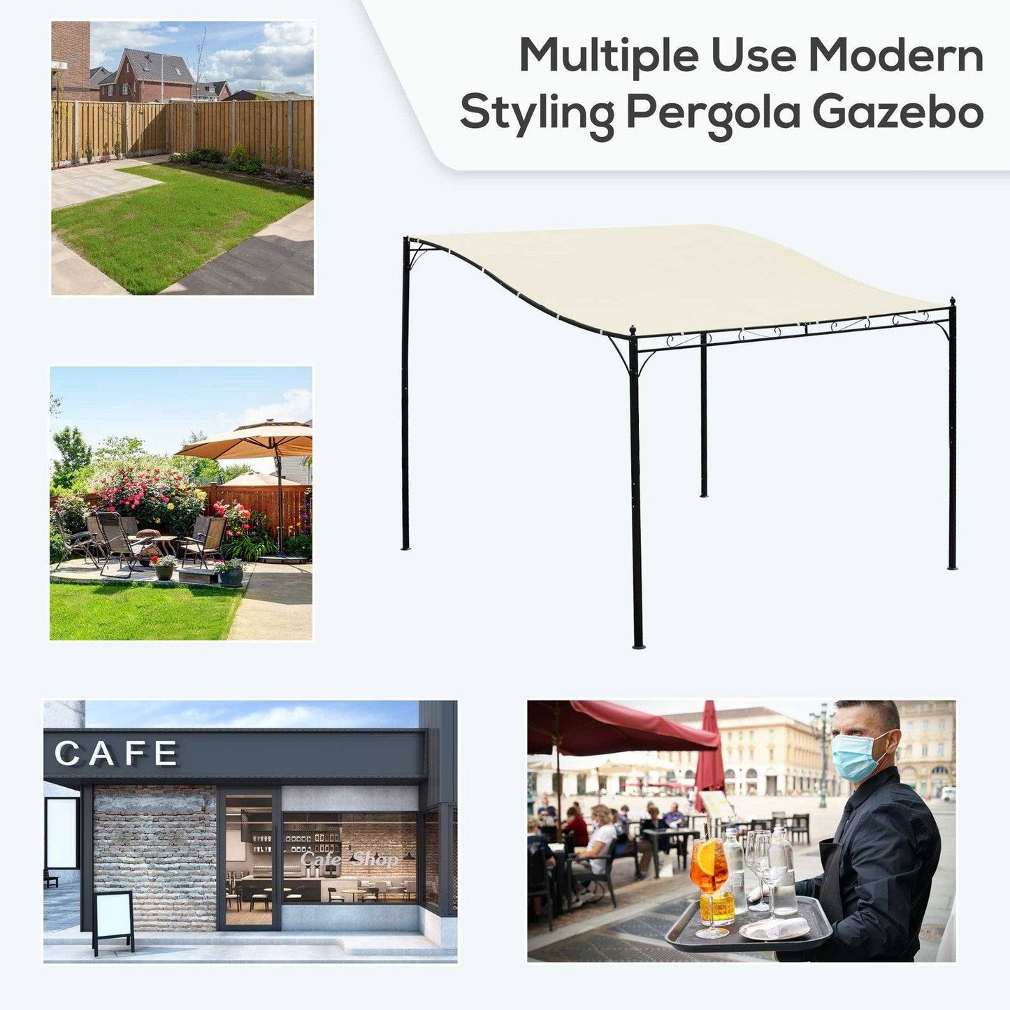 Outsunny 3X3 M Wall Mounted Garden Porch-Black/Cream White