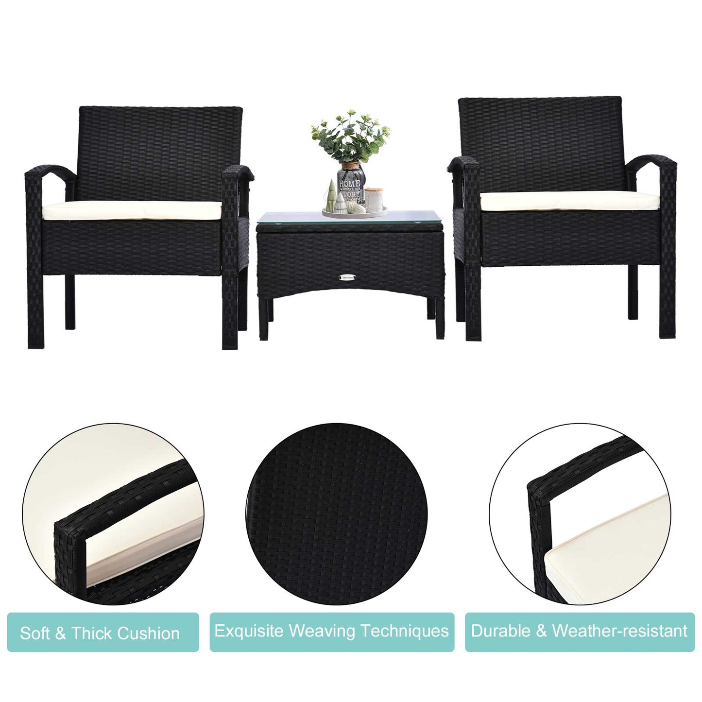 2 Seater Rattan Bistro Set