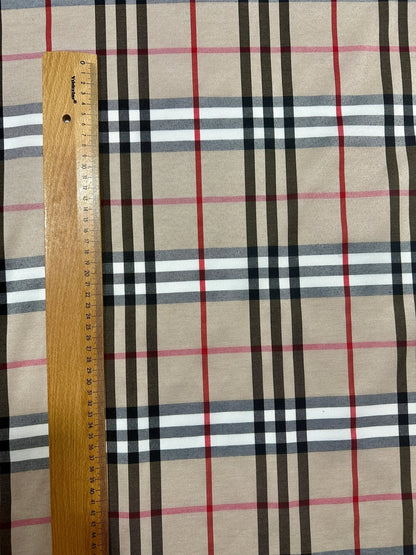 Double Sided Beige Plaid Tartan, Poplin Cotton Fabric