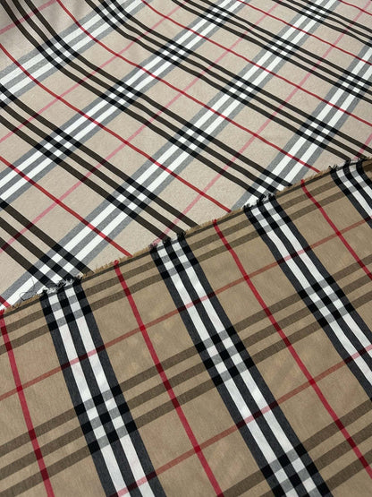Double Sided Beige Plaid Tartan, Poplin Cotton Fabric