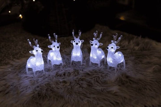 Christmas Reindeer LED Decoration 5pc Light Up Home Stag Decor Acrylic Xmas