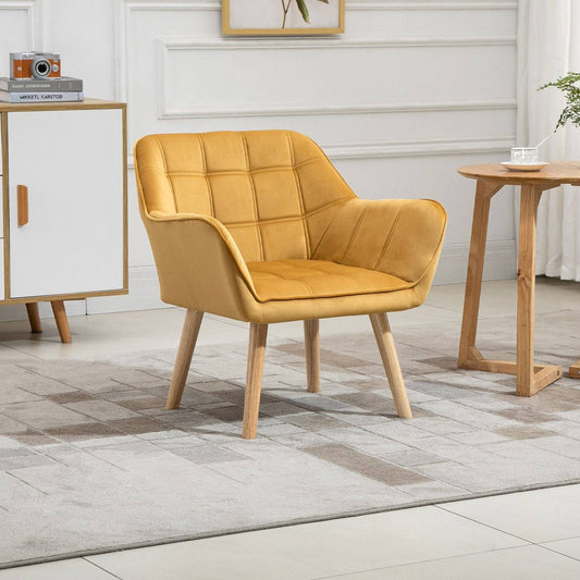 Armchair Accent Chair Wide Arms Slanted Back Padding Iron Frame Wooden Legs Home Bedroom Furniture Seating Yellow