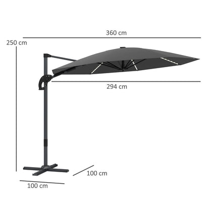 Outsunny 3(m) Garden Parasol w/ Lights, Crank Handle & Cross Base