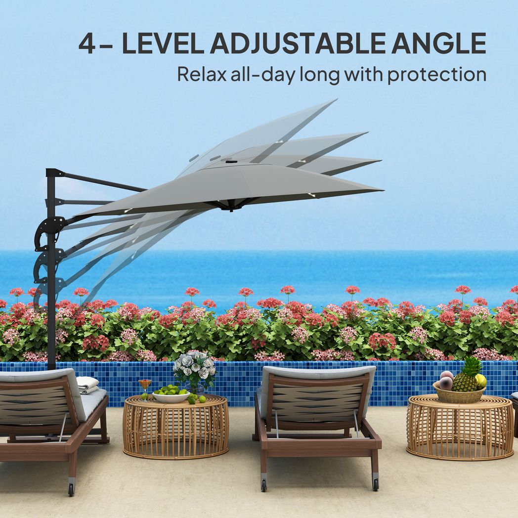 Outsunny 3(m) Garden Parasol w/ Lights, Crank Handle & Cross Base