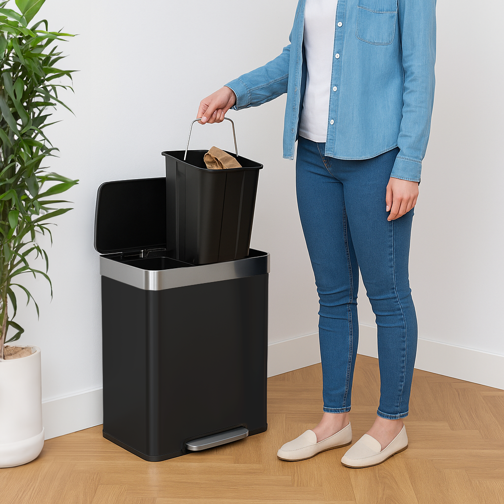 60L (2 x 30L) Stainless Steel Double Kitchen Pedal Bin