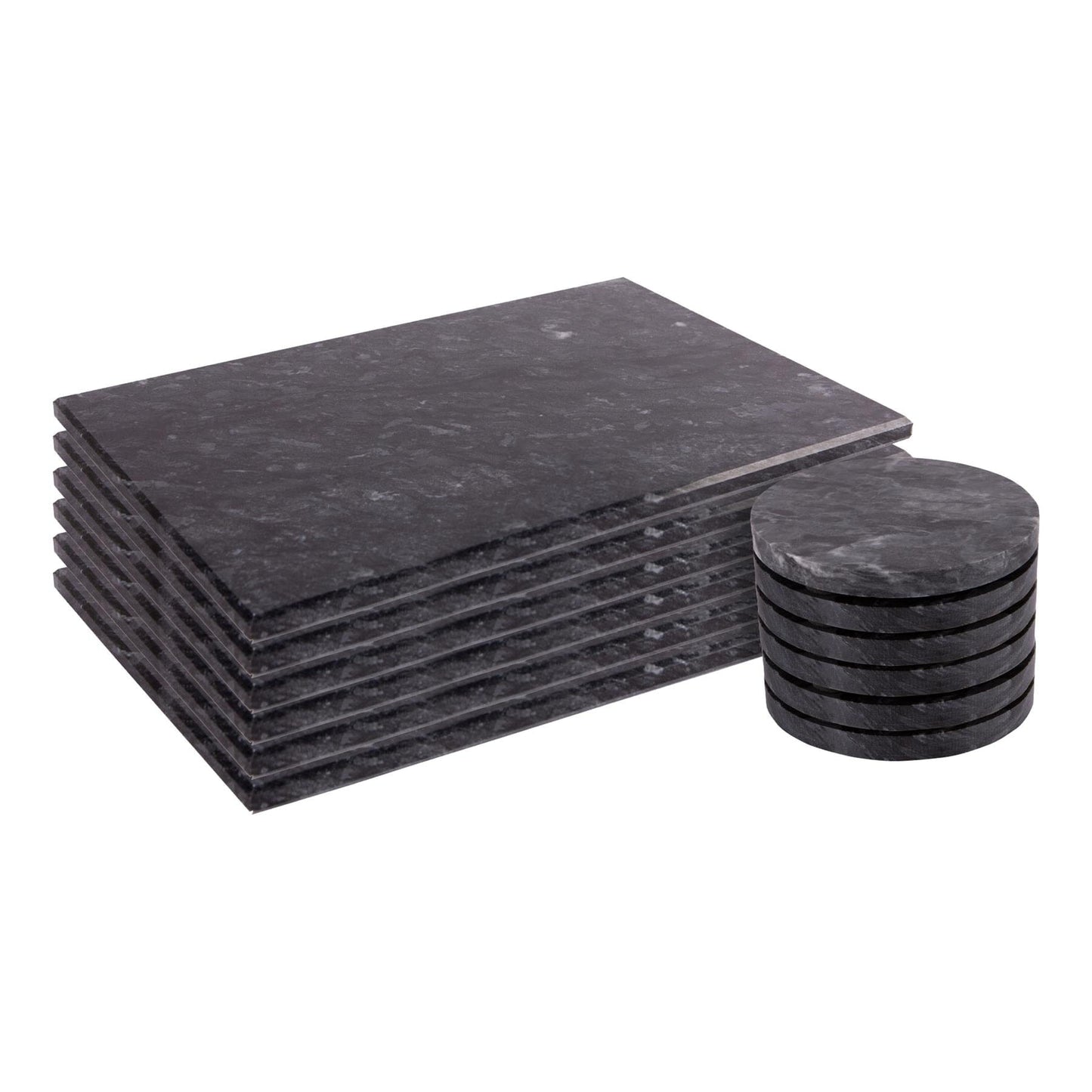 12pc Black Marble Placemats & Round Coasters Set
