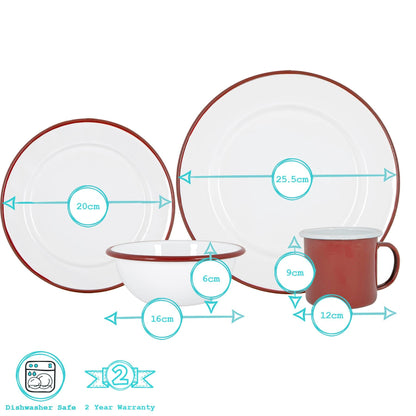 16pc White Enamel Dinner Set