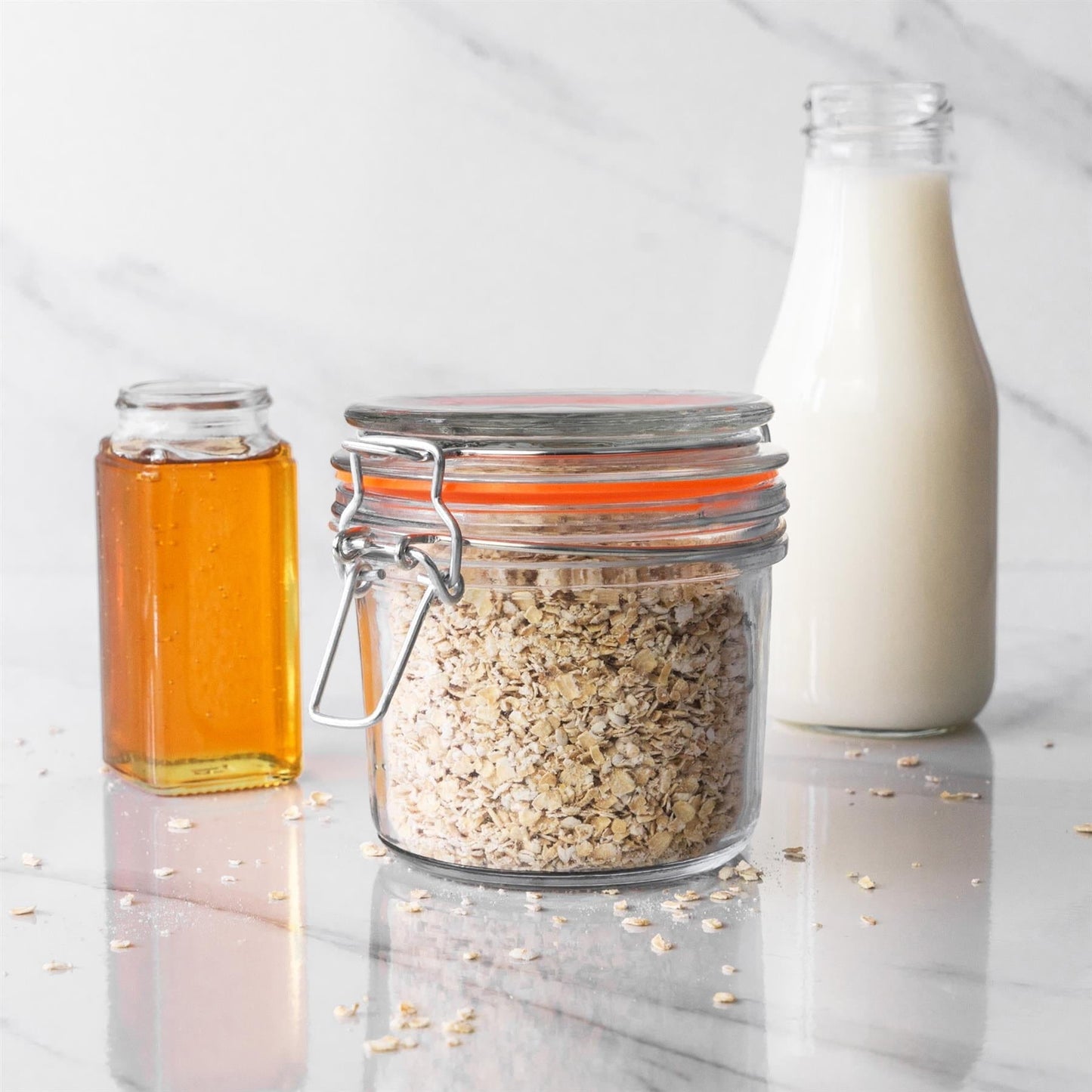 350ml Air tight Classic Air Tight Overnight oats Glass Storage Jar + Four Free Coloured Seals