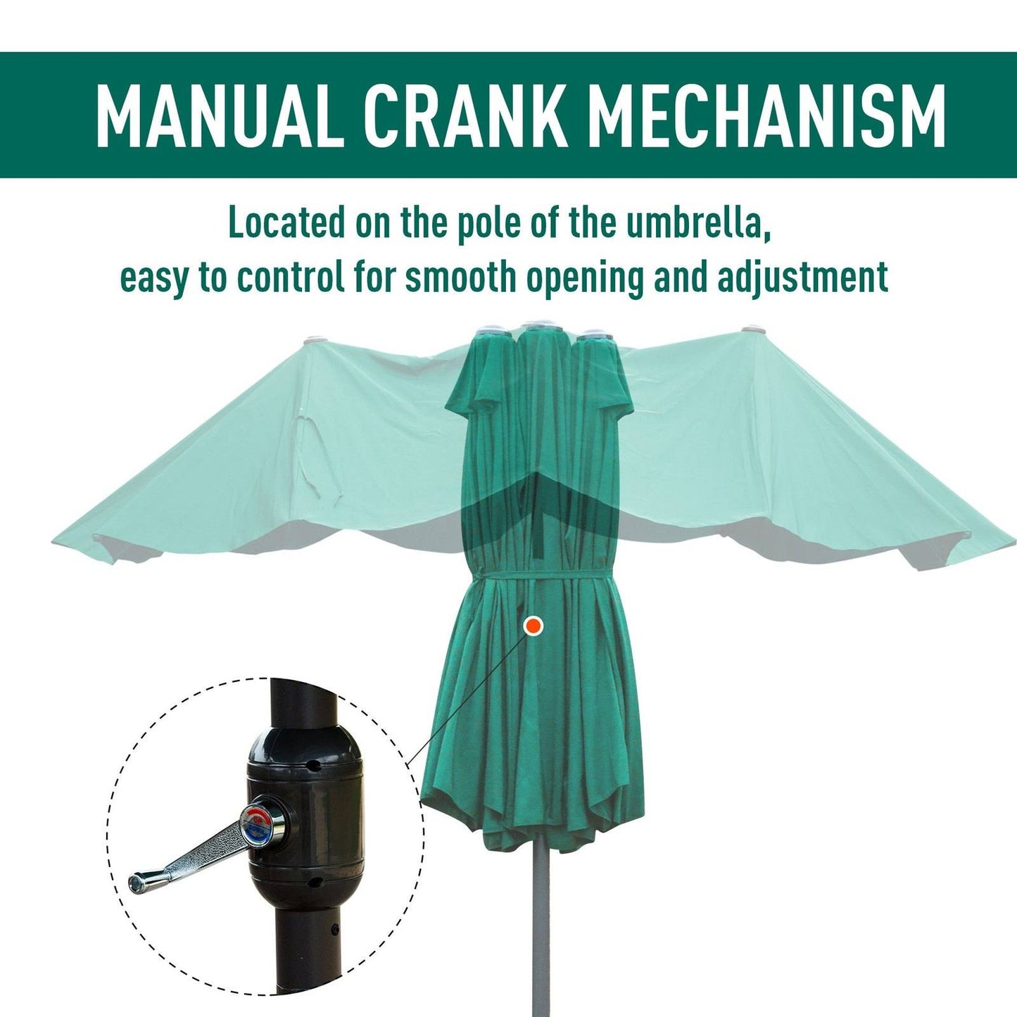 4.6M Sun Umbrella Canopy Double-sided Crank Sun Shade w/ Cross Base Dark Green