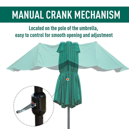 4.6M Sun Umbrella Canopy Double-sided Crank Sun Shade w/ Cross Base Dark Green