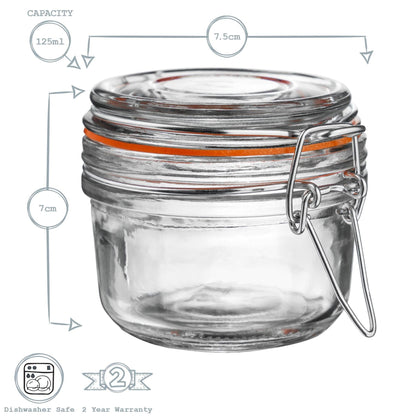 125ml Air tight Classic Glass Storage / Spice Jar + Four Free Coloured Seals