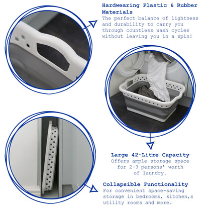42L Collapsible Laundry Basket - White/Grey