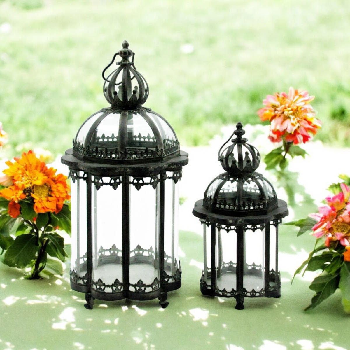 65/45CM GREY SET 2 METAL GARDEN LANTERNS