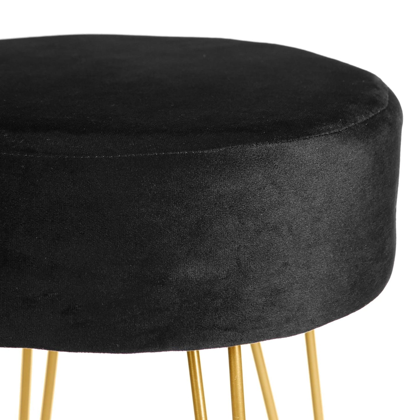 Black Round Velvet Footstool