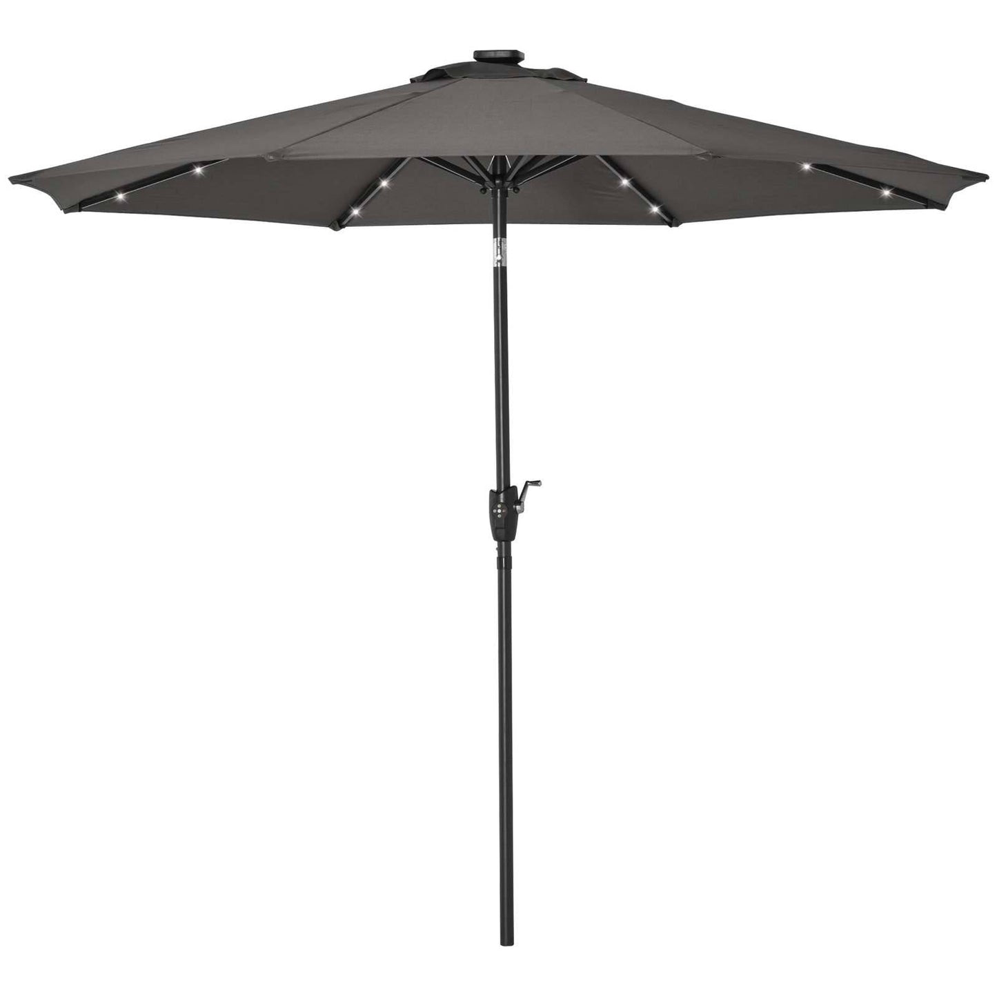 Garden Parasol Outdoor Tilt Sun Umbrella Patio 24 LED Light Hand Crank Grey