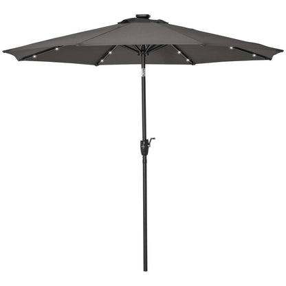 Garden Parasol Outdoor Tilt Sun Umbrella Patio 24 LED Light Hand Crank Grey
