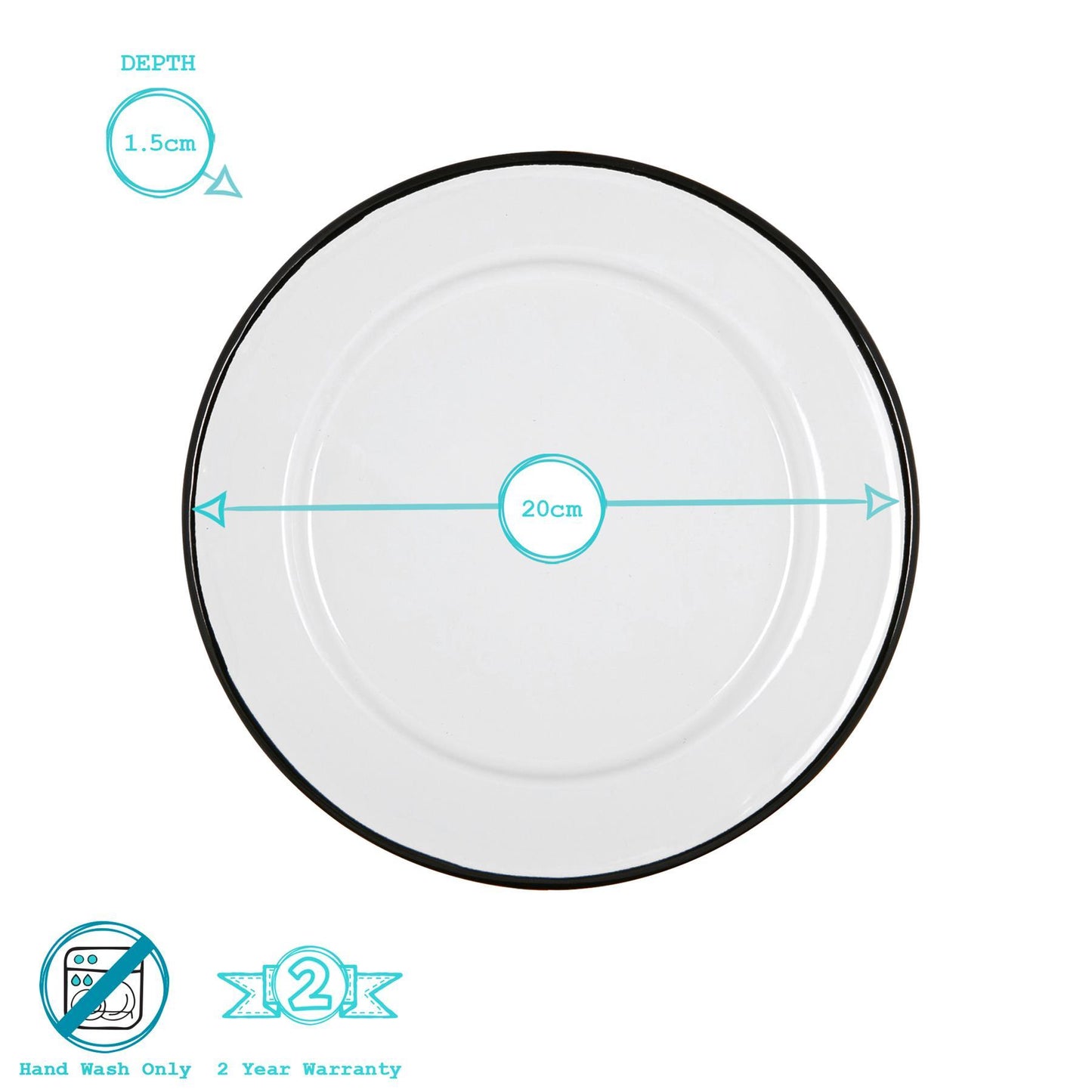 20cm White Enamel Side Plates - Pack of Six