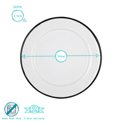 20cm White Enamel Side Plates - Pack of Six