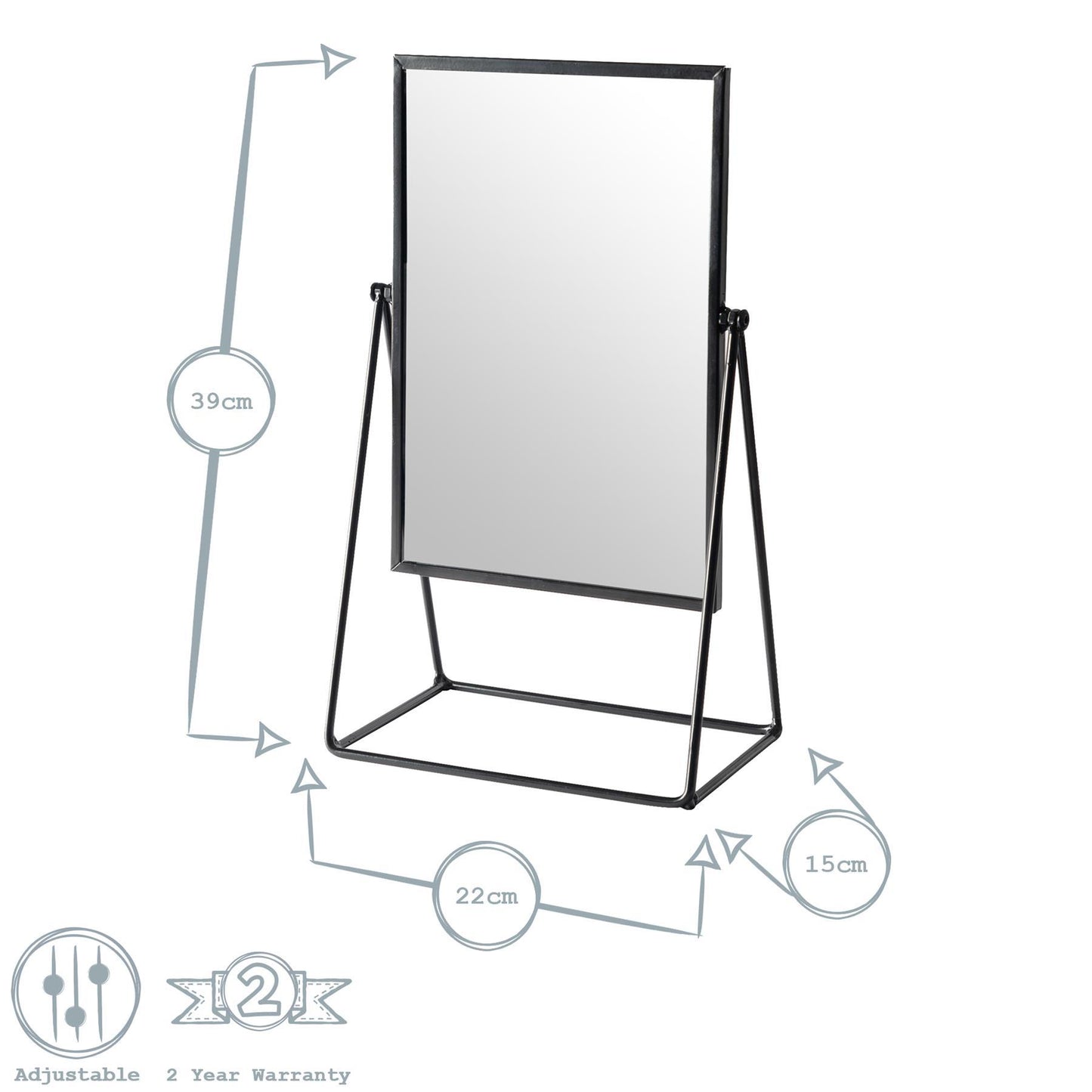 22cm x 39cm Black Square Dressing Table Mirror