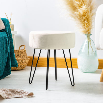 Cream Round Velvet Footstool