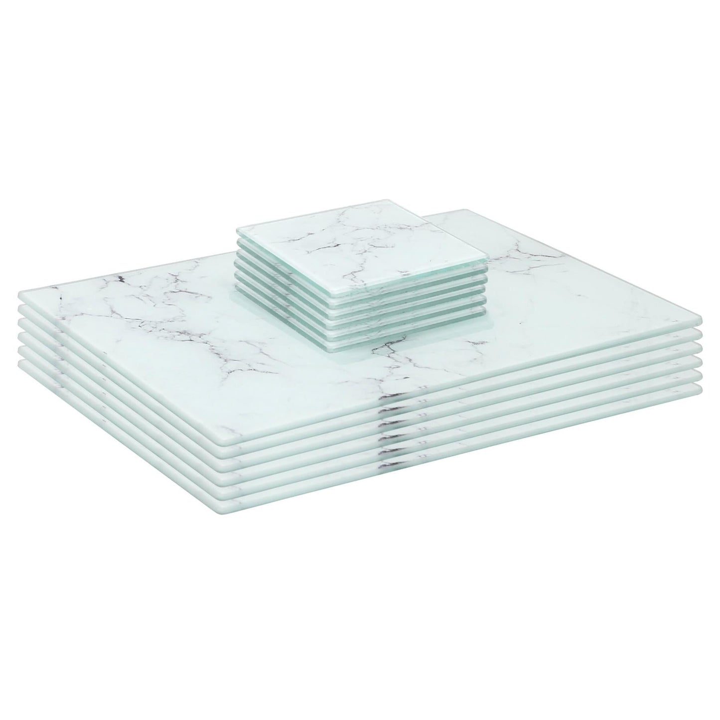 12pc Rectangle Glass Placemats & Square Coasters Set - 30cm x 20cm - Marble