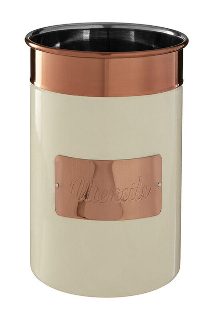 Prescott Cream And Copper Stainless Steel Utensil Holder