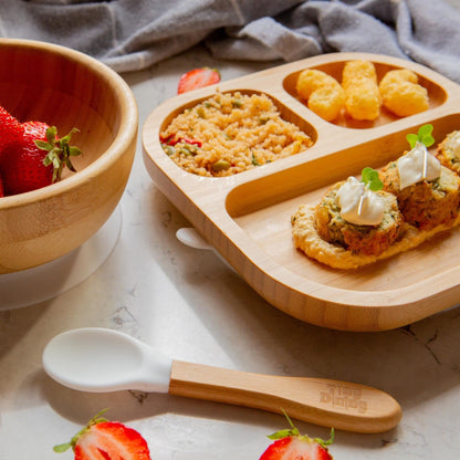 4pc Divided Bamboo Suction toddler, baby and Children's Feeding Set