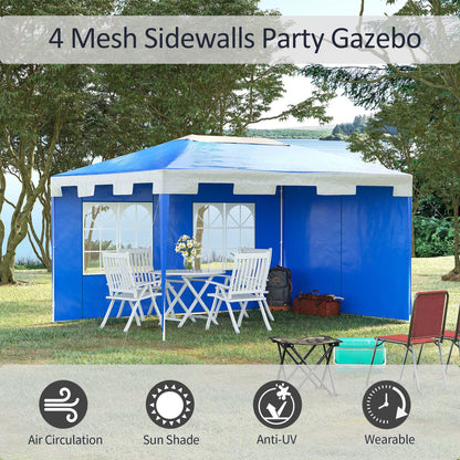 3 x 4 m Garden Gazebo Marquee Party Tent with 2 Sidewalls for Patio Yard Outdoor - Blue
