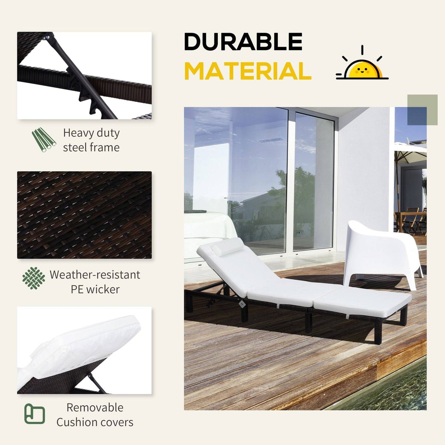 PE Rattan Sun Lounger with Soft Padded Cushion