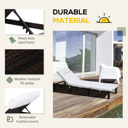 PE Rattan Sun Lounger with Soft Padded Cushion