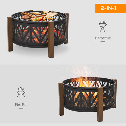 Outdoor Fire Pit with Grill Cooking Grate Screen Cover Fire Poker Bonfire Patio