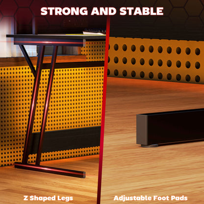 HOMCOM LED Gaming Desk with Power Outlets and Monitor Stand 100 x 60cm Black