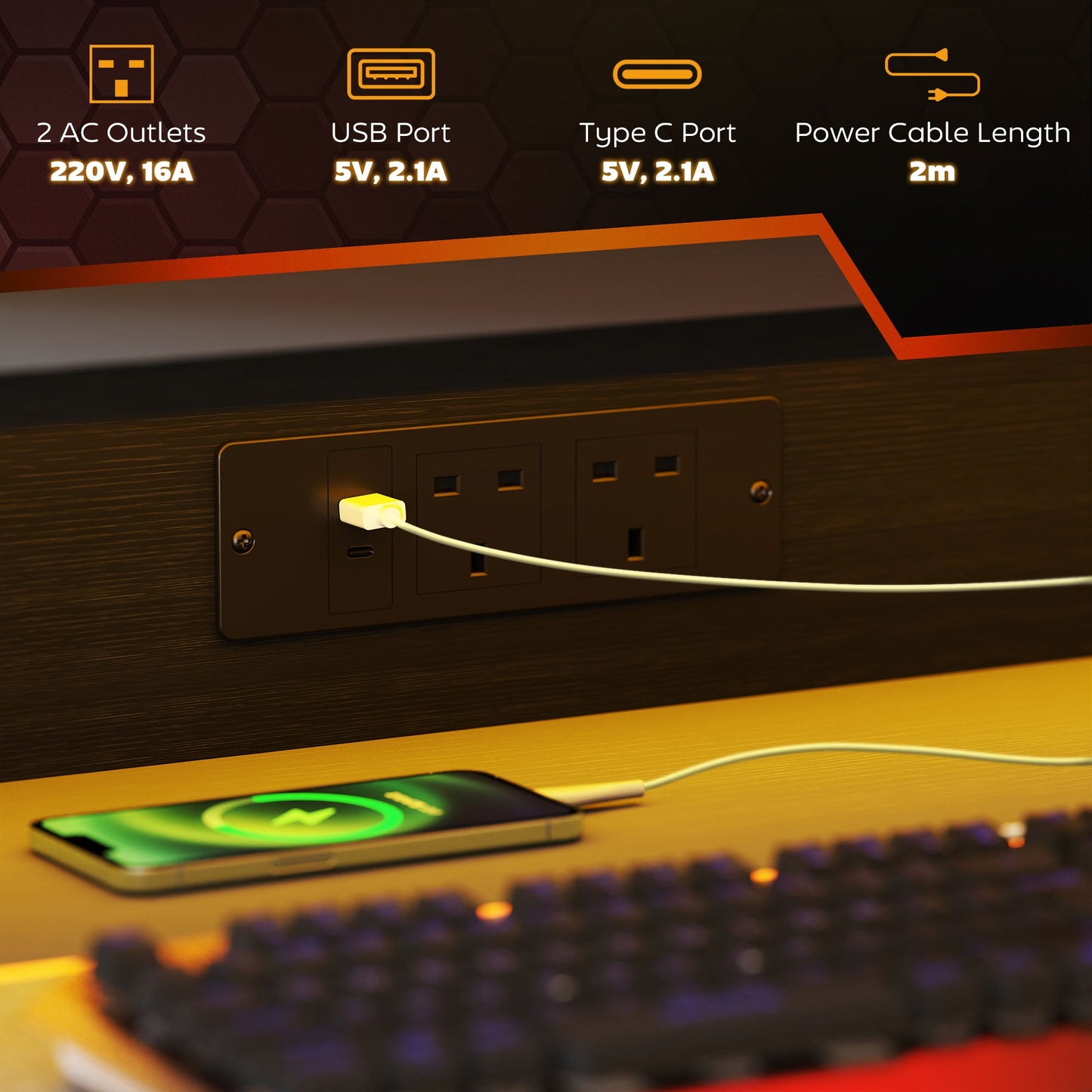 HOMCOM LED Gaming Desk with Power Outlets and Monitor Stand 100 x 60cm Black