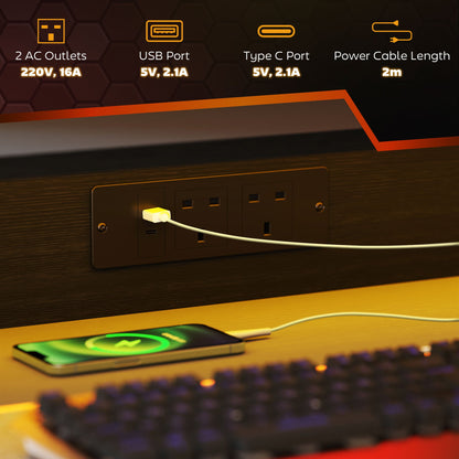 HOMCOM LED Gaming Desk with Power Outlets and Monitor Stand 100 x 60cm Black