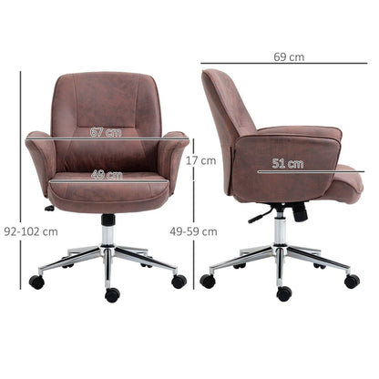 Vinsetto Microfibre Office Chair Mid Back Computer Desk Chair With Swivel Wheels For Home Study Bedroom Red