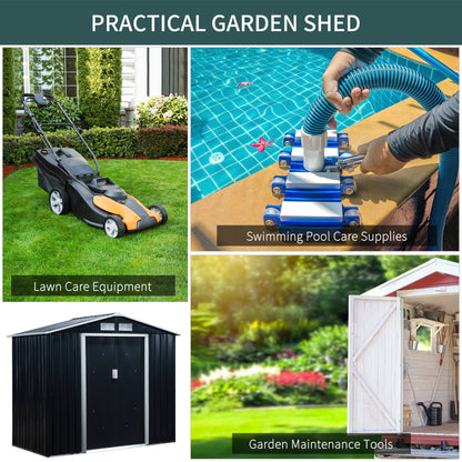 Galvanised 7x 4' Double Door Apex Garden Store Lockable Steel Dark Grey by Steadfast