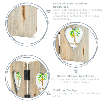 4" x 6" Wooden Hearts Standing Double Photo Frame